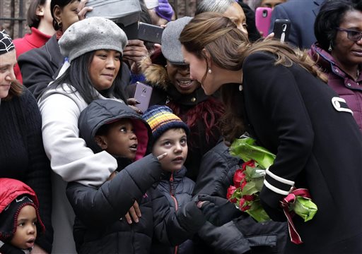 Kate, Duchess of Cambridge greets children and parents outside the Northside Center after her visit, in New York, Monday, Dec. 8, 2014. Kate and Prince William are on a three-day visit to the US, their first official visit since a 2011 trip to California. AP