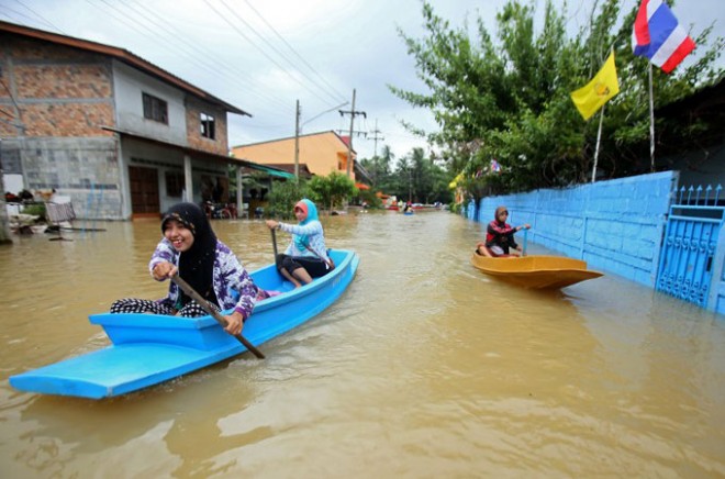 Floodwaters now stand waist-deep or higher in many areas around the Thailand/Malaysia border. AFP