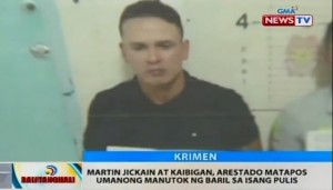 Martin Jickain was arrested on Friday for allegedly point a gun at a policeman. TV grab from GMA NewsTV