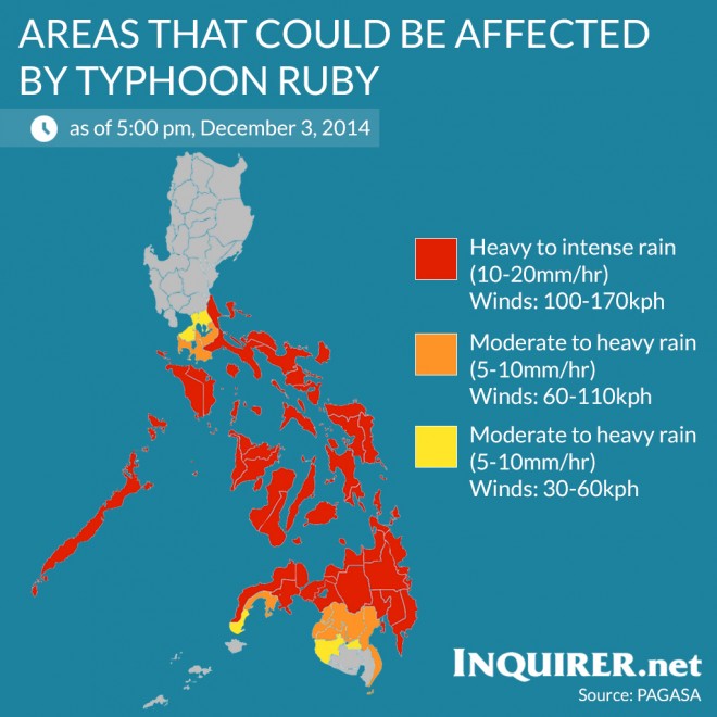 Areas that could be affected by typhoon Ruby