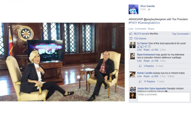 Comedian Vice Ganda poses with President Benigno Aquino III in an interview held at Malacañang on Tuesday. SCREEN GRAB FROM VICE GANDA'S OFFICIAL FACEBOOK ACCOUNT 