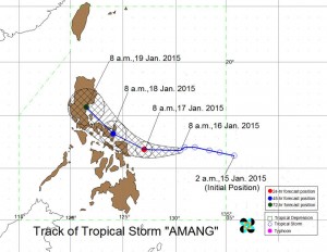 The track of Tropical Storm Amang. Photo courtesy of Pagasa. 