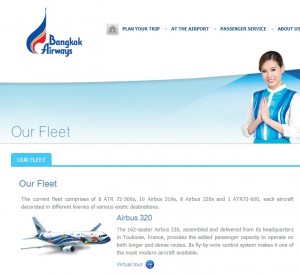 Bangkok Airways' Airbus 320--a plane of the same model had to cancel its flight because of a fire lantern stuck to one of its engines. Screen grab from Bangkok Airways' website