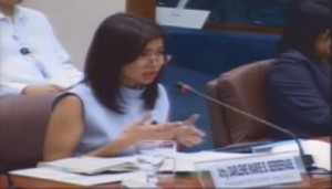 Pag-IBIG Fund CEO Darlene Berberabe faced the Senate Blue Ribbon Subcommittee hearing on Thursday. Screengrab from Senate's livestreaming of the probe. 