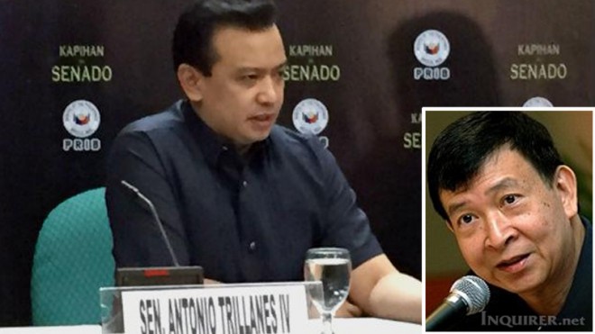 Sen. Antonio Trillanes IV on Monday linked Norberto Gonzales (inset), national security adviser and defense secretary of the Arroyo administration, to an alleged plot to unseat President Aquino amid public anger over a disastrous police mission to arrest two terror suspects. FILE PHOTOS