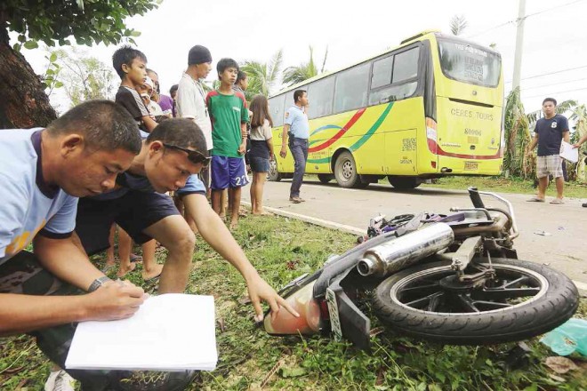 ACCIDENTS involving buses, like this one in the town of Daanbantayan in Cebu province, are becoming frequent as checks for bus road worthiness are few and far between. TONEE DESPOJO/CEBU DAILY NEWS 