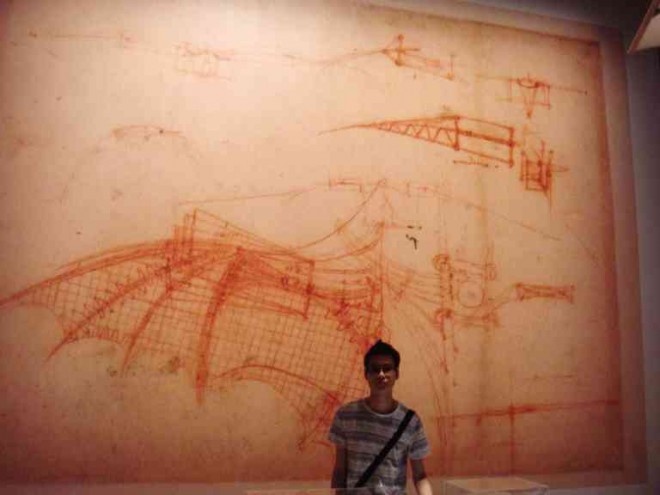 DA VINCI’S drawing of the “Mechanical Wing.” That’s the writer’s left-handed son. 