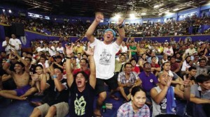 Filipinos are cheerful people in general, as shown here during one of the many winning Manny Pacquiao fights. INQUIRER file photo