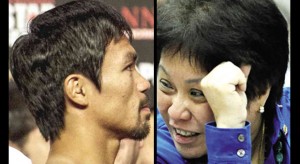 MANNY Pacquiao (left), during a weigh-in for a previous fight, will have no problems with top tax collector Kim Henares (right) if he follows procedures properly.AFP, RICHARD REYES 