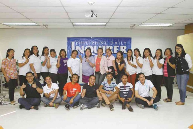 PARTNER Science teachers after the debriefing at the Inquirer building with Bayer’s Reynaldo Cutanda (seated, leftmost) and Xyza Presentacion (standing, extreme right)  RICHARD REYES