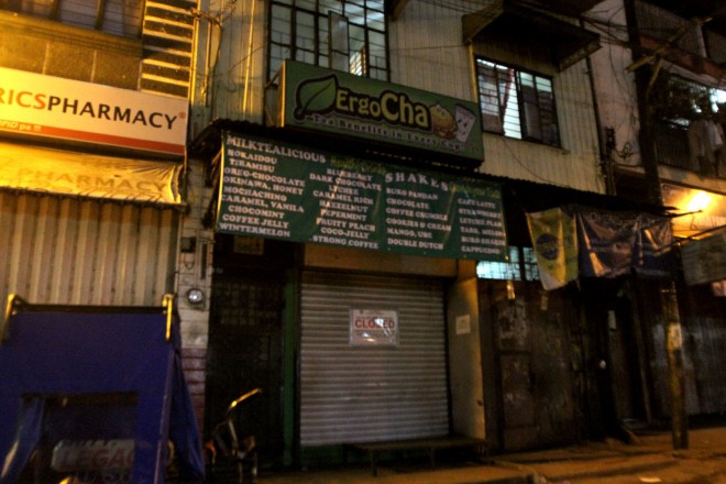 NOMILK TEA TODAY ErgoCha, on Bustillos Street in Sampaloc, Manila, is closed by authorities after the sudden deaths of its owner and a customer and the poisoning of another who reportedly drank milk tea sold in the shop. RICHARD A. REYES