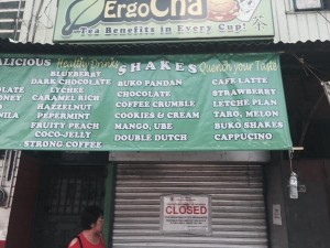The ErgoCha tea shop in Sampaloc has been ordered closed by the Manila government following two deaths there on Thursday. PHOTO BY NESTOR CORRALES/INQUIRER.net