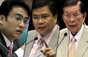 Detained senators Bong Revilla, Jinggoy Estrada and Juan Ponce Enrile. FILE PHOTOS