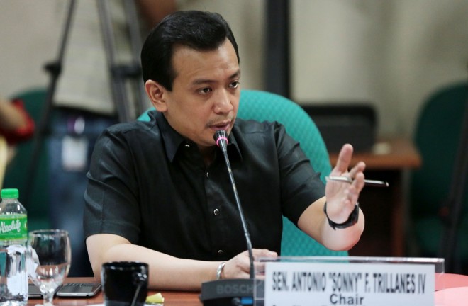 SENATOR TRILLANES / MAY 7, 2015 Senator Antonio Trillanes IV, chairman, Committee  on national Defense and Security, presides the senate hearing on China reclamation in the West Philippine Sea on Thursday. INQUIRER PHOTO / GRIG C. MONTEGRANDE