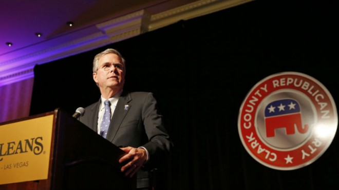 Former Florida Gov. Jeb Bush speaks at a Clark County Republican Party dinner Wednesday, May 13, 2015, in Las Vegas. (AP Photo/John Locher)