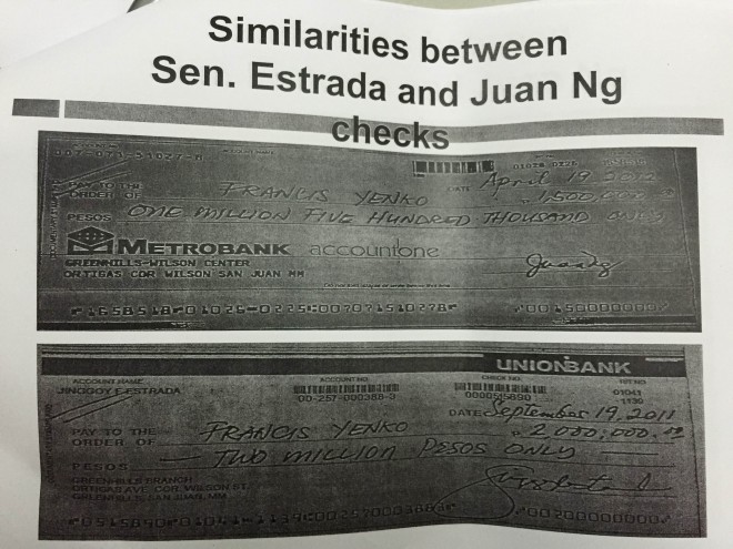 Photo show a similarity between the signatures of Juan Ng and senator Jinggoy Estrada. 