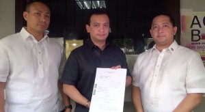 Senator Antonio Traillanes IV and Magdalo Representatives Gary Alejano and Francis Ashley Acedillo filed a petition with the Supreme Court calling for the suspension of K to 12 law on Wednesday May 6, 2015. NOY MORCOSO/INQUIRER.net