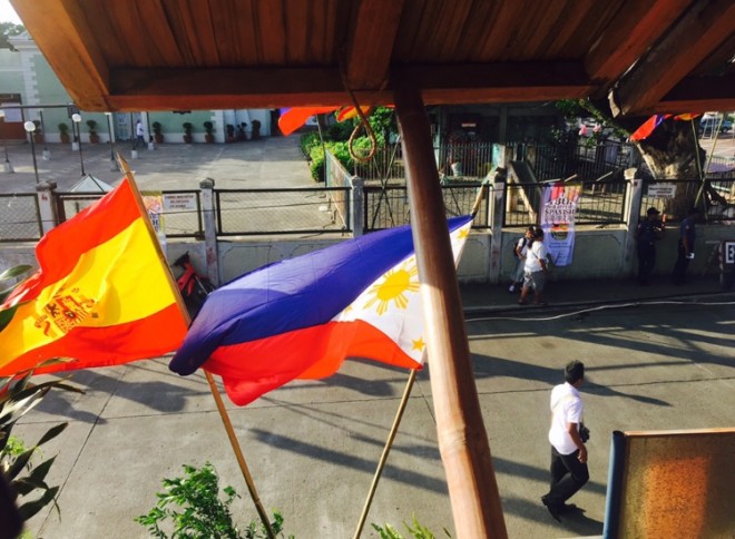The Philippine and Spanish flags wave in front of Aurora Quezon's house in celebration of the 13th Philippines-Spanish Friendship Day in Baler.