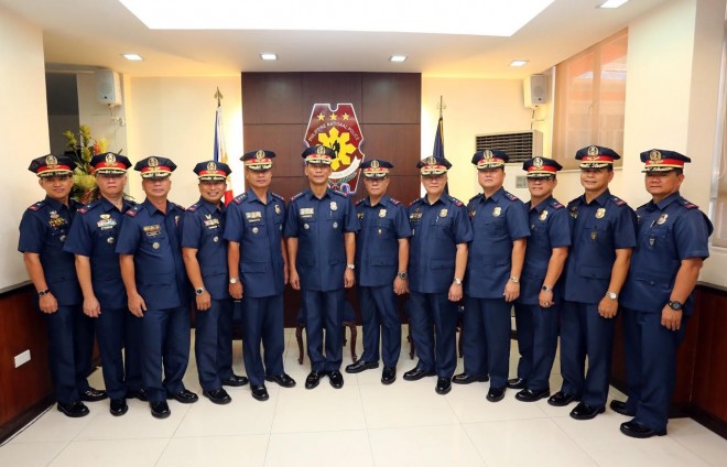 PNP chief Dir. Gen. Ricardo Marquez with nine newly-promoted officials. Photo courtesy of PNP PIO. 