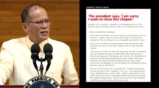 President Benigno Aquino III touts the jailing of former President Gloria Macapagal-Arroyo. SCREENGRAB FROM RTVM