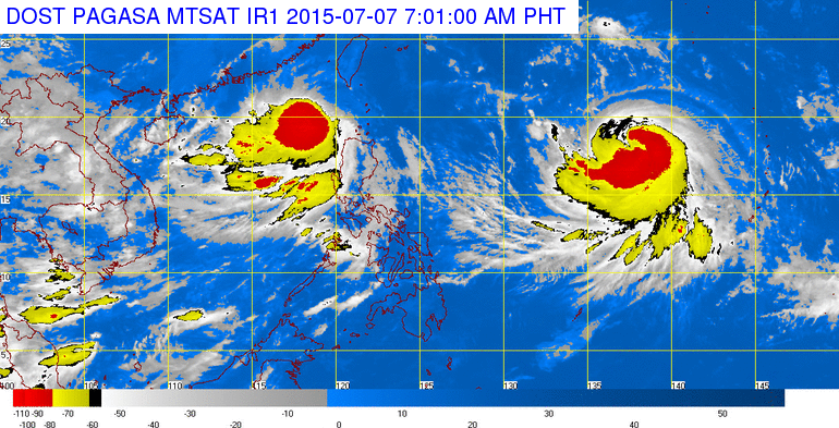 This satellite image from Pagasa shows the location of Tropical Storm "Egay" (Linfa) and Typhoon "Chan-hon" (international name). 