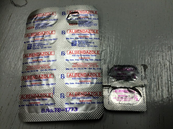 Department of Health Region 9 showed a mat of Albendazole, a generic drug given to children. The small blister pack is a branded but expired Albendazole Benzol recovered from a woman in Dipolog City.