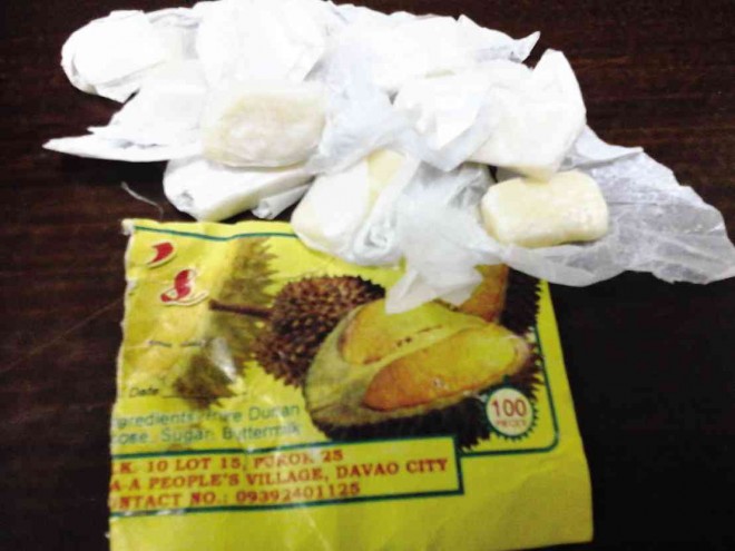 THESE are the durian candies that allegedly took ill at least 40 pupils of Kidapawan City Pilot Elementary School in Kidapawan City on Thursday afternoon. The candy, according to its information sheet, is made in Davao City. WILLIAMOR A. MAGBANUA/INQUIRER MINDANAO 