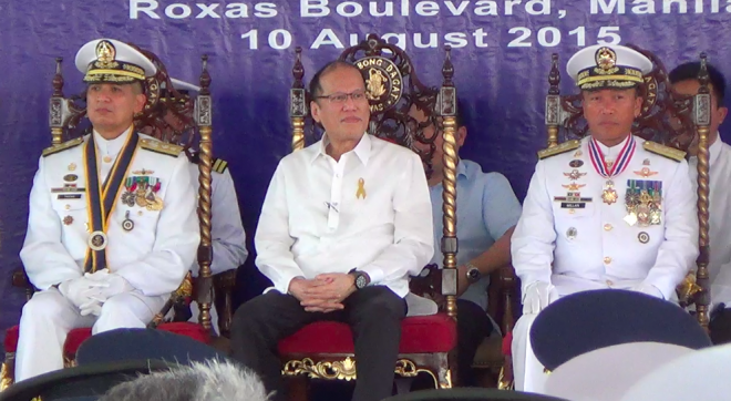 President Benigno Aquino III with Vice Admiral Jesus Millan and newly installed Navy chief Rear Admiral Caesar Taccad