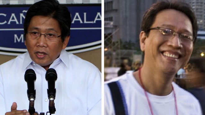 Communications Secretary Herminio Coloma Jr. (left)  INQUIRER FILE PHOTO ; Binay spokesman Joey Salgado PHOTO FROM SALGADO'S TWITTER ACCOUNT 