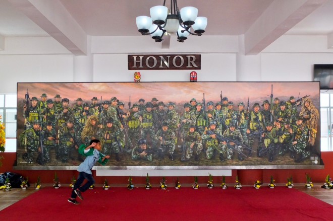 The P4million mural,in honor of the 44 fallen police officers, was removed from a police instution and was transfered to the VP's residence. CLIFF NUNEZ 