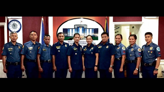 OUTSTANDING COPS The Country’s Outstanding Police Officers in Service (COPS) are (from left) SPO3Dino Sagayo, SPO4 Florante Ubina, SPO2 Dominador Canlas, Senior Superintendents Valfrie Tabian and Marlo Meneses, Senior Insp.Maricris Mulat, Senior Supt. Camilo Pancratius Cascolan, SPO1 Aurora Joy Manuela, PO2 Mary Catherine Demontaño and PO2 Adolfo Andrada of the Special Action Force. The search for the country’s outstanding police officers is sponsored by Metrobank Foundation Inc., Rotary Club with the PNP and PSBank. FACEBOOK PHOTO