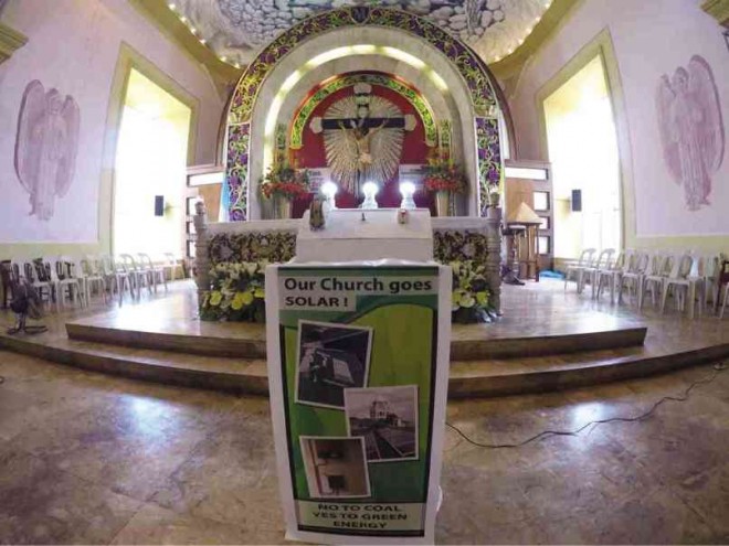 The anticoal message is displayed inside the church. 