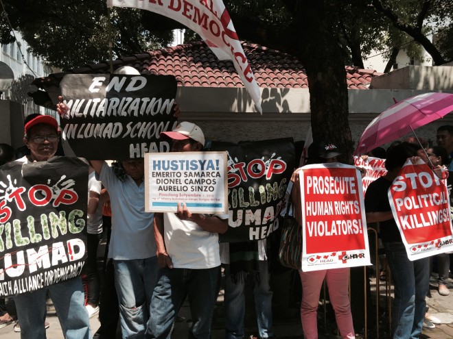 Human rights group Karapatan and some members of the Lumad community calls for DOJ assistance on alleged military harassment.