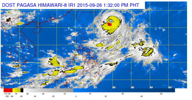 This satellite image from Pagasa shows the location of Typhoon Jenny as of 1:32 p.m. on Saturday