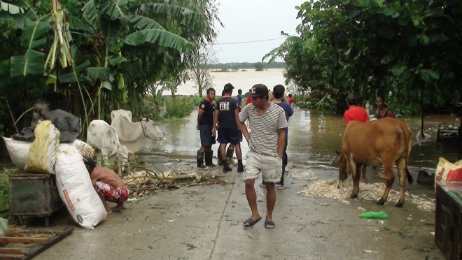 Villagers inspect the flooding inBagumbayan, Ilagan City.(VILLAMOR VISAYA JR./INQUIRER NORTHERN LUZON)