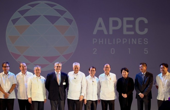 President Benigno S. Aquino III graces the official launch of the APEC Logo during the Asia-Pacific Economic Cooperation (APEC) 2015 kick-off ceremony at The Eye Ballroom of the Green Sun Hotel in Pasong Tamo Extension, Makati City. Malacañang Photo Bureau