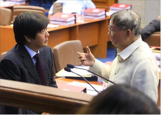 Senator Ferdinand "Bongbong" Marcos during an exchange with then-Senator Joker Arroyo. PHOTO FROM SEN. MARCOS' OFFICE