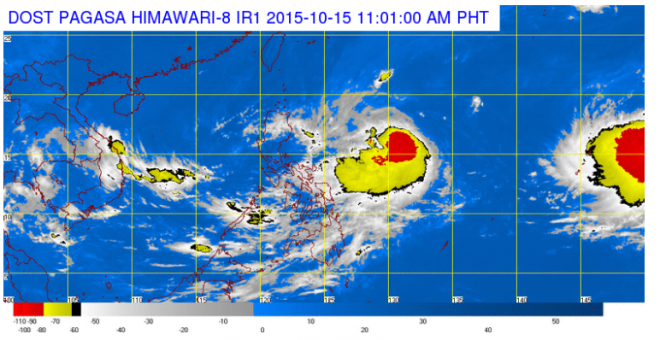 This satellite image from Pagasa shows the location of tropical depression Lando on the morning of October 15. 