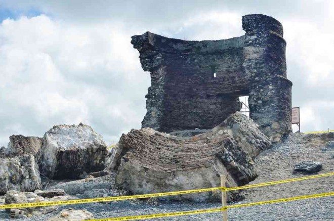 THE LOCAL government of Luna, La Union province, has cordoned off the area surrounding the collapsed “baluarte” (watchtower) to protect what remains of the town’s most popular tourist attraction. PHOTO COURTESY OF LUNA TOURISM COUNCIL
