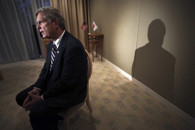 U.S. Agriculture Secretary Thomas Vilsack speaks during an exclusive interview with The Associated Press in Tokyo Friday, Nov. 20, 2015. Vilsack said a recently agreed-to 12-nation Pacific trade pact would provide a counterbalance to China's growing influence in the region while also opening up promising Asian markets and their burgeoning middle class. (AP Photo/Eugene Hoshiko)