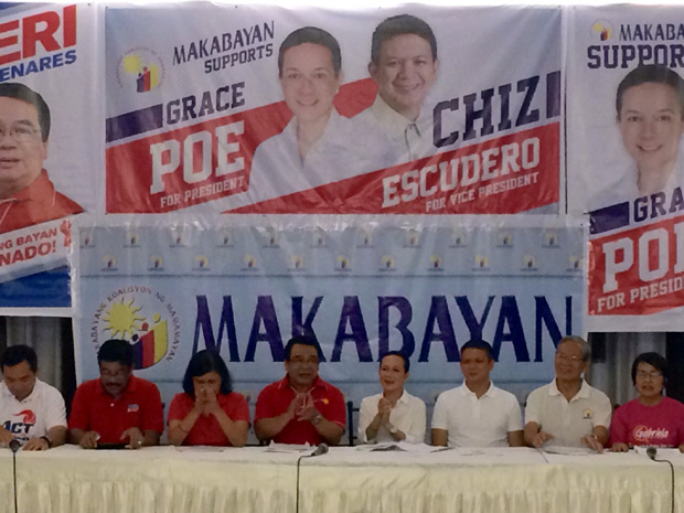 Makabayan supports Grace Poe and Chiz Escudero for 2016 election, held at Quezon City Sports Club. INQUIRER/Niño Jesus Orbeta