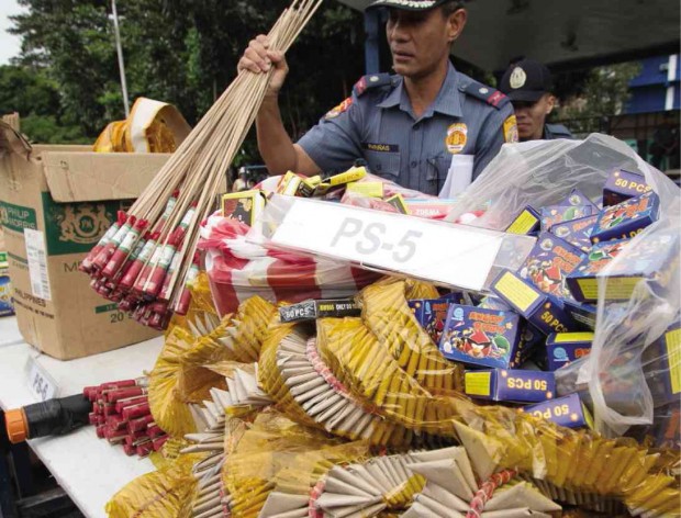 ‘BIG BANGS’ BUSTED The QCPD presents confiscated firecrackers to the media on Thursday. ALEXIS CORPUZ
