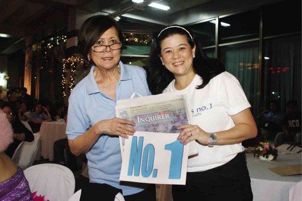 WOMEN ON TOP  On the Inquirer’s 22nd anniversary, LJM and Inquirer president and CEO Sandy Prieto-Romualdez celebrate the paper’s top ranking in readership surveys. INQUIRER PHOTO