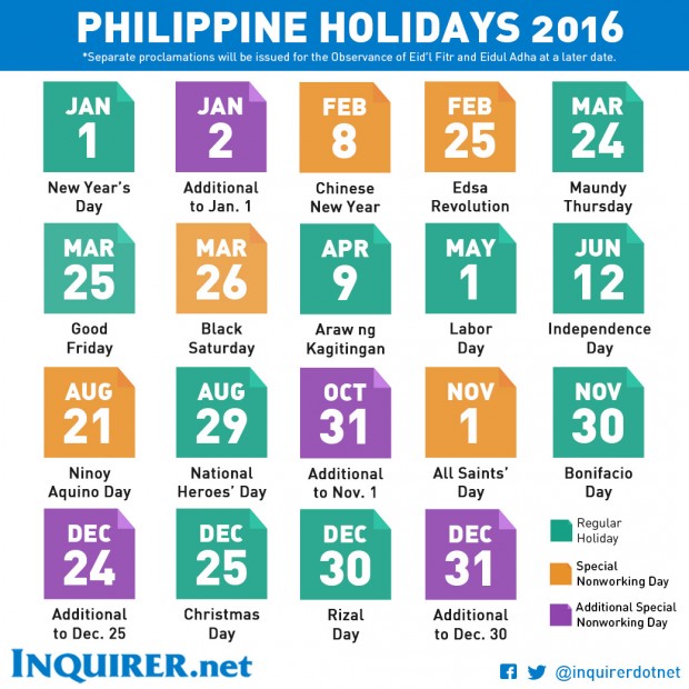 Philippines Holidays 2016 schedule
