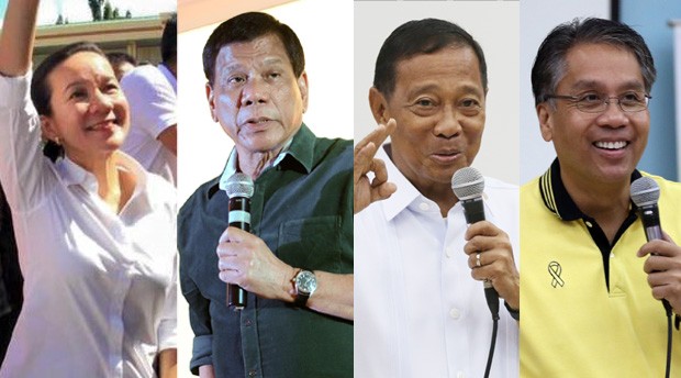 THE GLOVES ARE OFF    They may be smiling for the cameras, but read their lips.  The top four presidential contenders—Grace Poe,  Rodrigo Duterte, Jejomar Binay and  Mar Roxas— have come out swinging at each other, with their protracted word war bound to get fiercer as the campaign season reaches feverish pitch.