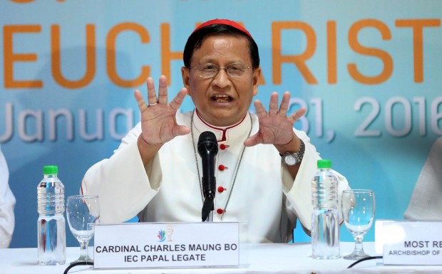  Pope Francis' official representative, Myanmar Archbishop Cardinal Charles Maung Bo during a presconference at the IEC Pavillion on the 4th day of the International Eucharistic Congress in Cebu City, where around 12,000 participants gathered to promote centrality of the Eucharist in Christian life. INQUIRER/ MAERIANNE BERMUDEZ