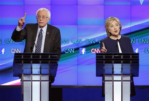 Democratic presidential candidates Hillary Clinton, right, and Sen. Bernie Sanders. AP FILE PHOTO