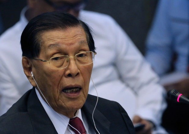 Senator Juan Ponce Enrile during the committee hearing on the Mamasapano encounter where 44 PNP SAF were killed.