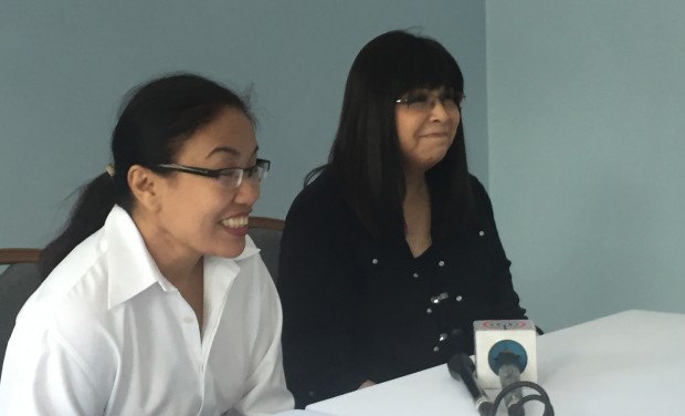 Lottie Manalo-Hemedez (right), expelled sibling of Iglesia Ni Cristo executive minister Eduardo Manalo, speaks to the media for the first time on Friday.  Beside her is her lawyer Trixie Cruz- Angeles. 
