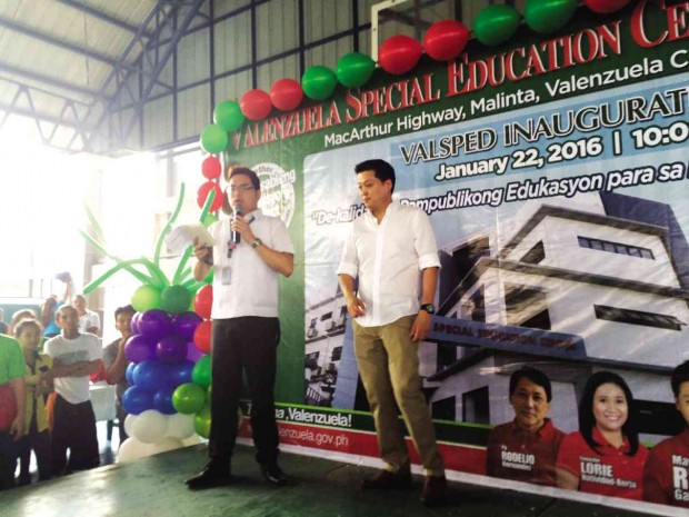Valenzuela City Mayor Rexlon Gatchalian (right) celebrates his 37th birthday on Friday at the inauguration of a special school for people with disabilities (PWDs) in Malinta. 